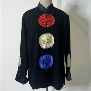 Long Sleeve Silk Medallion Jacket with Frog Closures